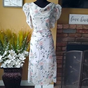 🆕️ J.ING LIMITED Gray Floral Cut Out Midi Organza Dress SIZE: L